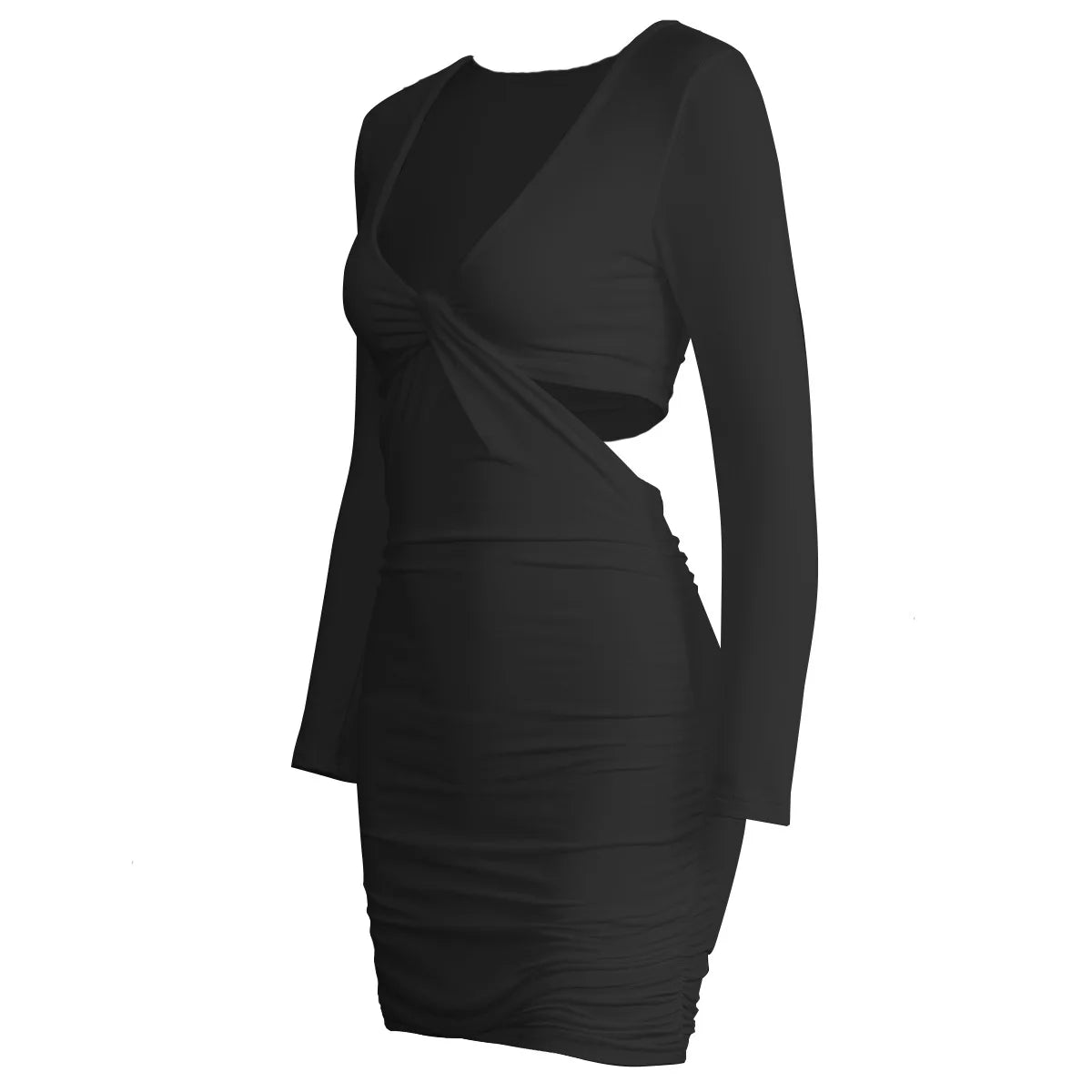 Sexy V-neck Long Sleeve Hollow Sheath Dress Autumn Winter Women's Wear Elegant