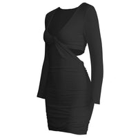 Sexy V-neck Long Sleeve Hollow Sheath Dress Autumn Winter Women's Wear Elegant