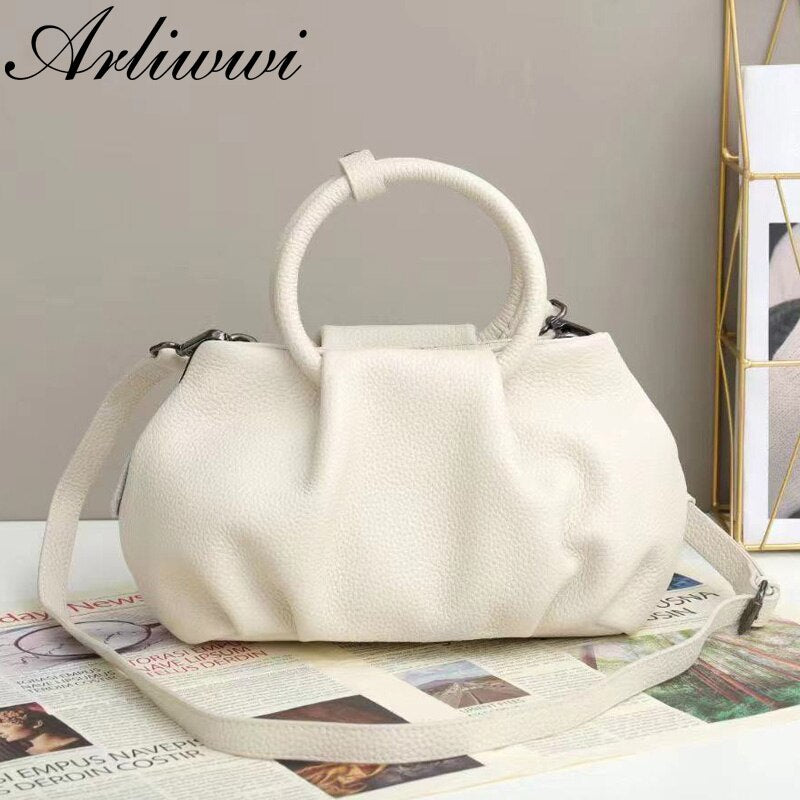 Arliwwi Real Leather Tote Handbags For Women Solid Colors High Quality Top Layer Cowhide Bags New Fashion Drop Shipping