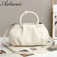 Arliwwi Real Leather Tote Handbags For Women Solid Colors High Quality Top Layer Cowhide Bags New Fashion Drop Shipping