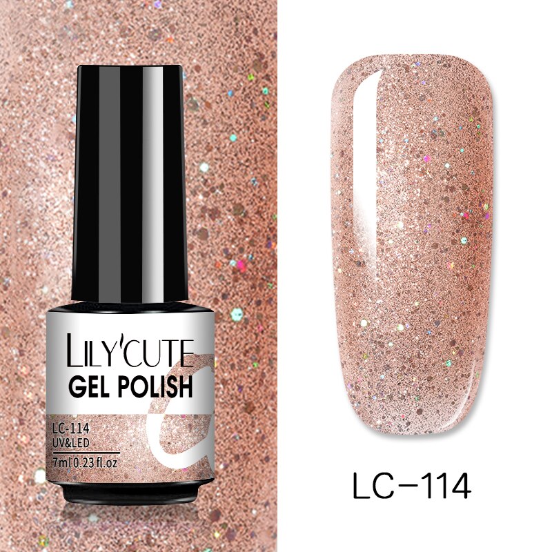 LILYCUTE 7ml Glitter Sequins Nail Gel Polish Gel Rose Gold Semi Permanent Hybrid Nail Art DIY Design Varnish