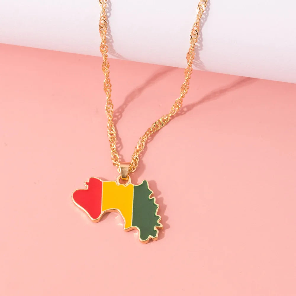 New Fashion Country Map Flag Necklace for Woman Man Liberia Haiti Jamaica Ghana Guinea Nigeria Alloy Pendant Chain Jewelry 2020