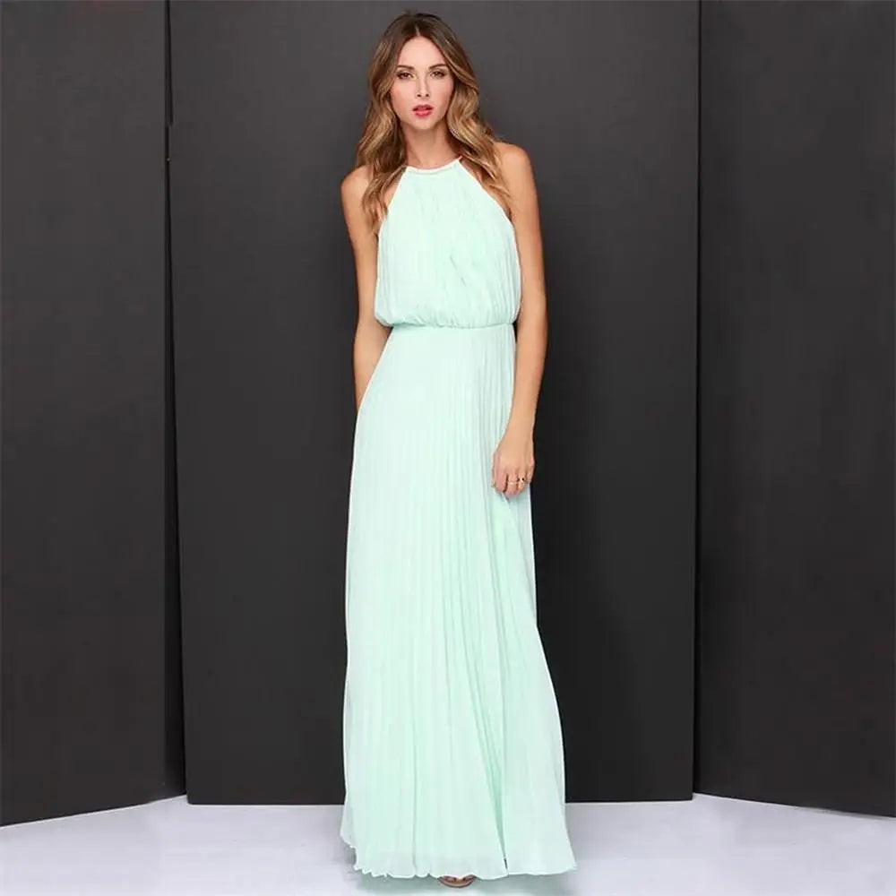 Summer Women Sexy Long Party Dresses 2022 Sleeveless Elegant Casual Pleated Chiffon Maxi Dress Vestido de festa New