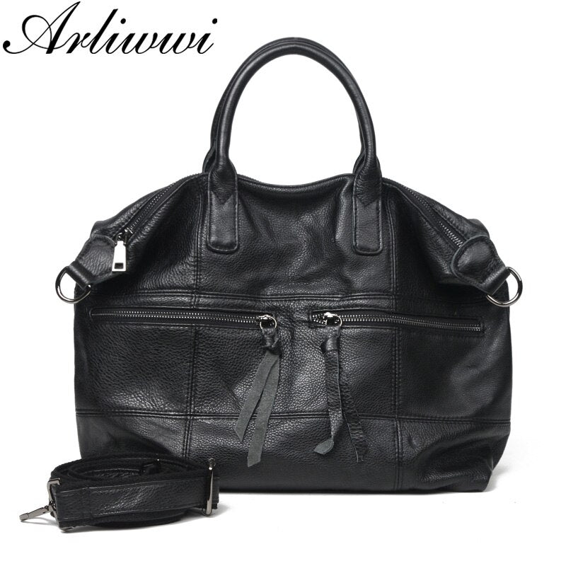 Arliwwi Large Capacity Female 100% Real Leather Tote Handbags Soft Genuine Cowhide Big Messenger Bags For Women New GS04