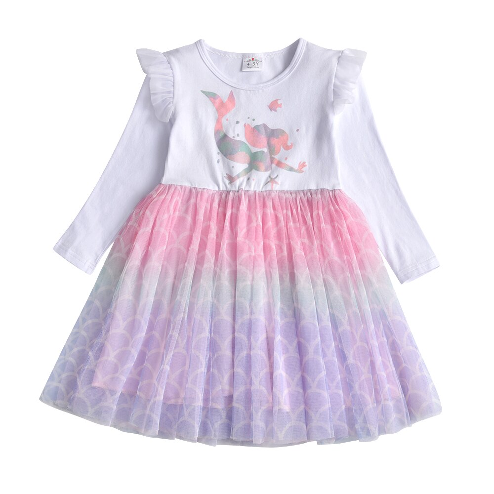 VIKITA Kids Girls Children Clothes Long Sleeve Cartoon Mermaid Princess Dress Autumn Winter Girls Princess Dress Kids Clothing