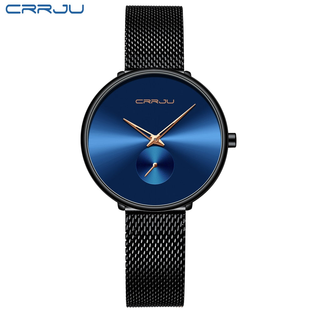 CRRJU Fashion Women Watch Luxury Casual Simple Ladies Daily Dress Mesh Wristwatch Minimalist Waterproof Quartz Female Clock