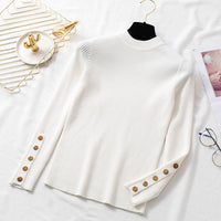 casual autumn winter women thick sweater pullovers long sleeve button o-neck chic Sweater Female Slim knit top soft jumper tops