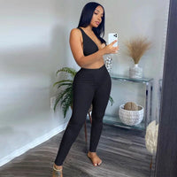 2021 Sleeveless V-Neck Crop Tops Leggings 2 Pieces Set Winter Women Fashion Streetwear Outfits Sportswear Tracksuit