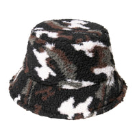 FOXMOTHER New Fashion Camo Warm Caps Wool Faux Fur Winter Bucket Hat for Women Camouflage Fisherman Hats Cap Panama Lady