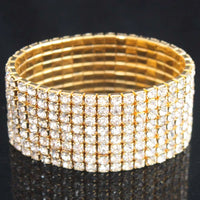 TREAZY 1-10 Rows Rhinestones Bridal Wedding Bangles Gold/Silver Color Crystal Stretch Bracelet Women Wristband Elastic Jewelry