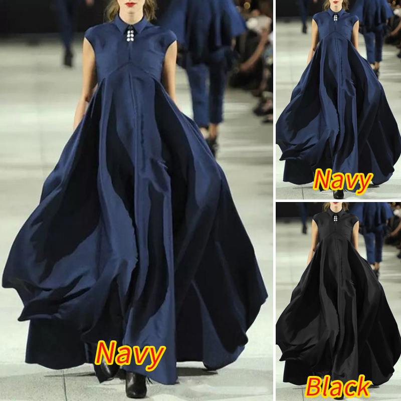 Bohemain Maxi Long Dress Vintage Turn-down Collar Dress Casual Robe Femme 2023 VONDA Casual Vestidos Femininas