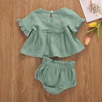 2pcs Newborn Infant Baby Girls Clothes Sets Cute Cotton Soft Solid Ruffles Short Sleeve T Shirts Tops+Shorts Outfits Suit