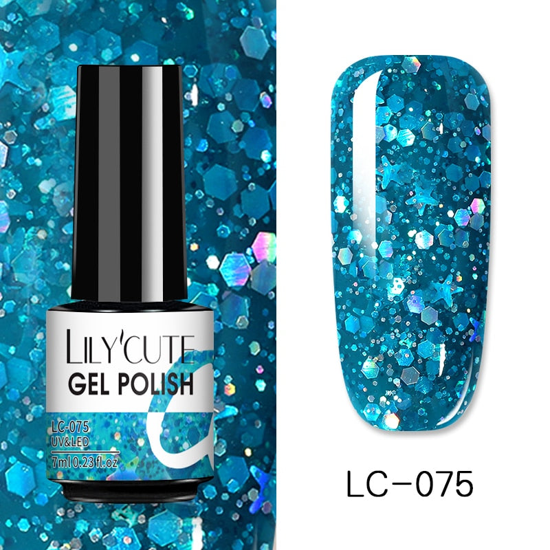 LILYCUTE 7ml Glitter Sequins Nail Gel Polish Gel Rose Gold Semi Permanent Hybrid Nail Art DIY Design Varnish