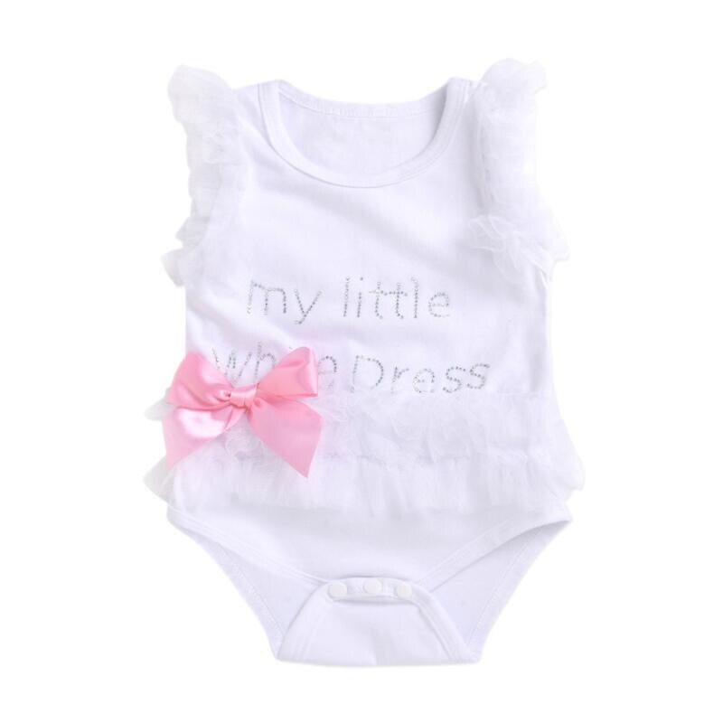 Newborn Baby Girls Bodysuit Romper Lace Dress Kids Clothes Sleeveless Infant Vest Jumpsuit  Letter Toddler Playsuit Outfits A417