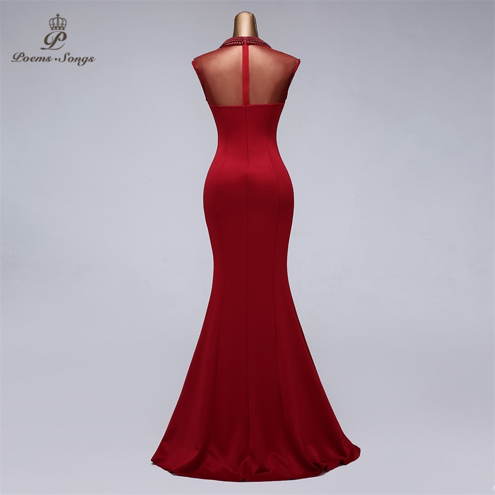 Elegant mermaid evening dress woman party night beading vestidos de fiesta de noche sleeveless evening gown party dress