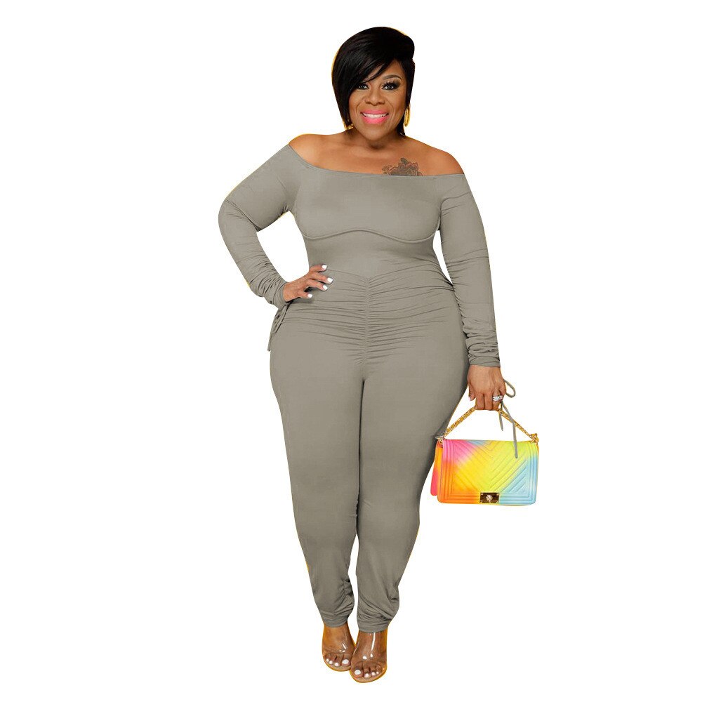 Sexy Plus Size Jumpsuit Overalls for Women  Off Shoulder Bandage Long Sleeve Romper