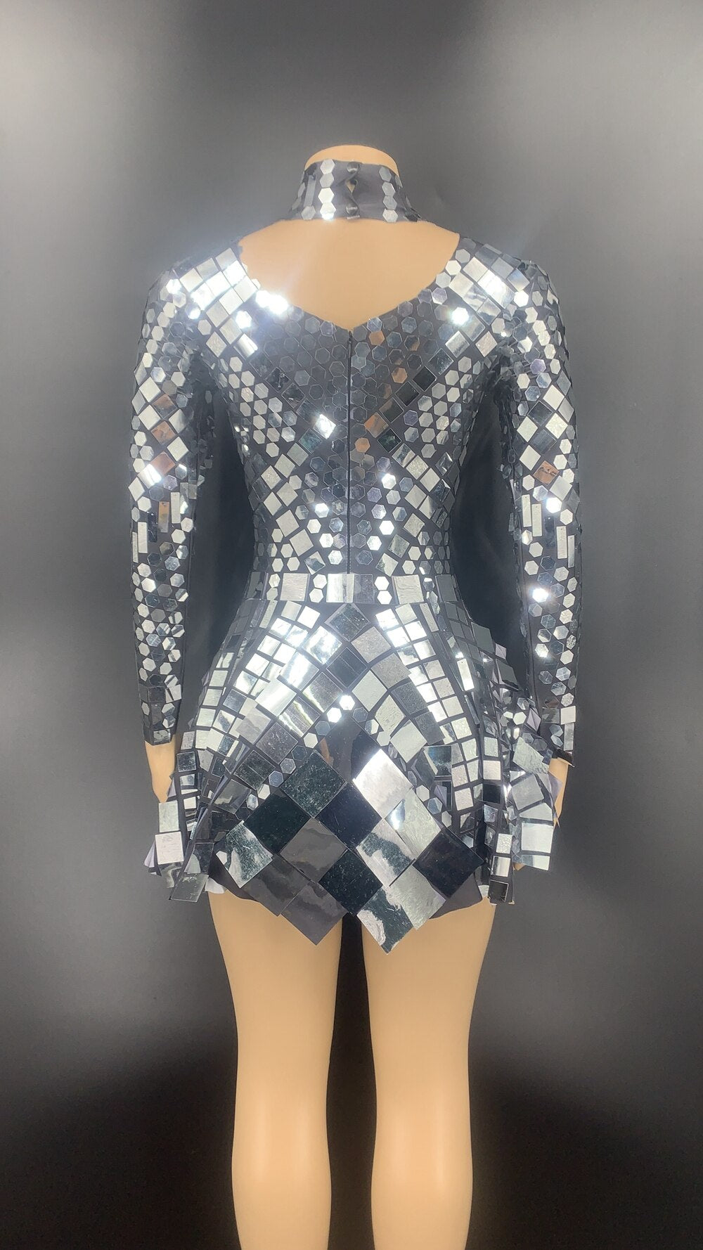 Sparkly Silver Sequin Short Dress Women Birthday Celebrate Mirror Outfit Bar Dance Costume Prom Party Dresses Singer Stage Wear