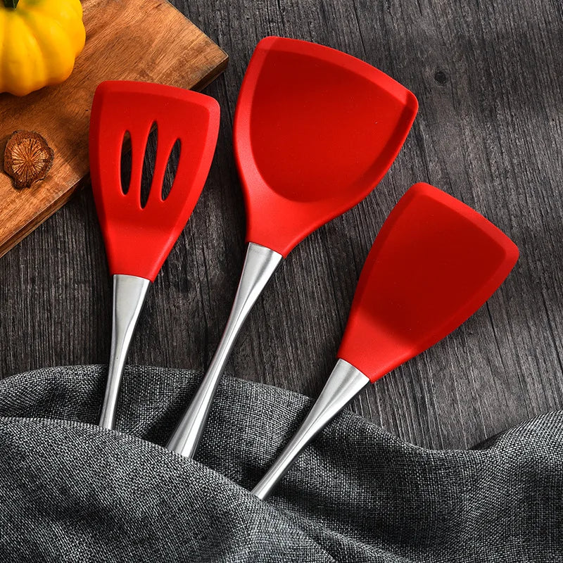 High-end Nordic Style Kitchenware Silicone Spatula Stainless Steel Handle Non-stick Utensils Shovel Soup Spoon Set Kitchen Tools