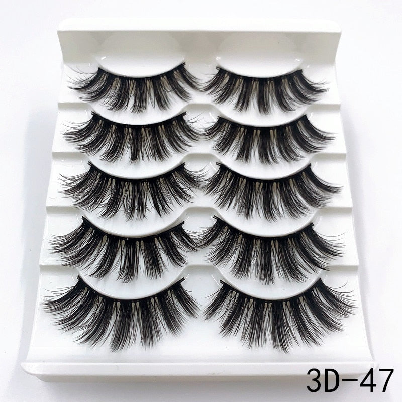 5 Pairs Faux Mink Eyelashes Fluffy Wispy Long Dramatic False Lashes Thick Volume Fake Eyelashes Natural Soft Extension Eyelash