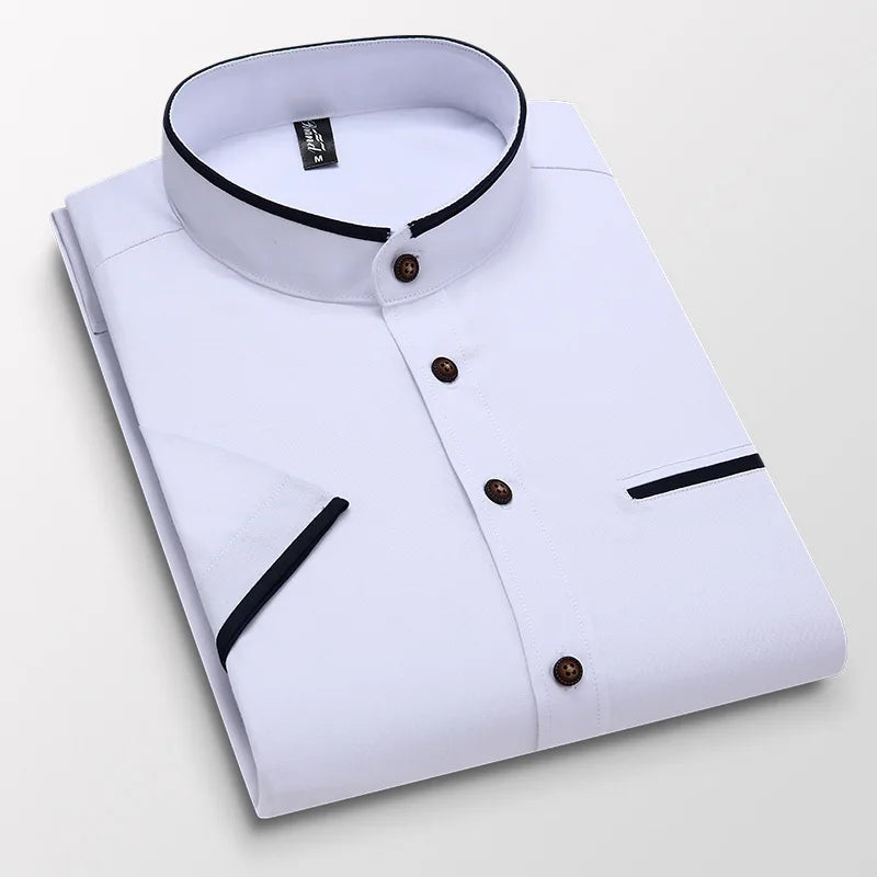 2020 New Summer Men Short Sleeve Shirt Stand Oxford Fashion Causal Dress Business Male Shirts Man Brand Clothes 5XL SH017