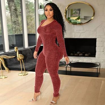 New Sexy Hollow Out Lace Up Bodycon Jumpsuit for Women Full Sleeve Skinny Rompers One Piece Jumpsuit Birthday Party Club Outfits