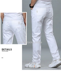 White Jeans Men Plus Size 36 38 40 Loose Oversized Red Trousers Stretched Denim Mens Casual Slim Fit Straight Elastic Man Pant