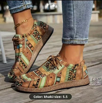 Hot Selling New Large Size Ethnic Style Lace-up Colorful Graffiti Canvas Flat Shoes