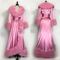 Women's Bathrobe Evening Dresses Feather Elastic Silk Pink Nightgown Pajamas Sleepwear Lingerie Women Occasions Gowns Housecoat