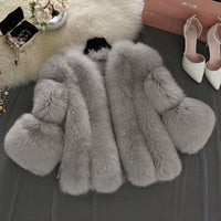 HJQJLJLS 2021 Winter Women Thick Warm Pink Fur Coat Fashion Faux Fox Fur Coat Female Three Quarter Sleeve Artificial Fur Jacket