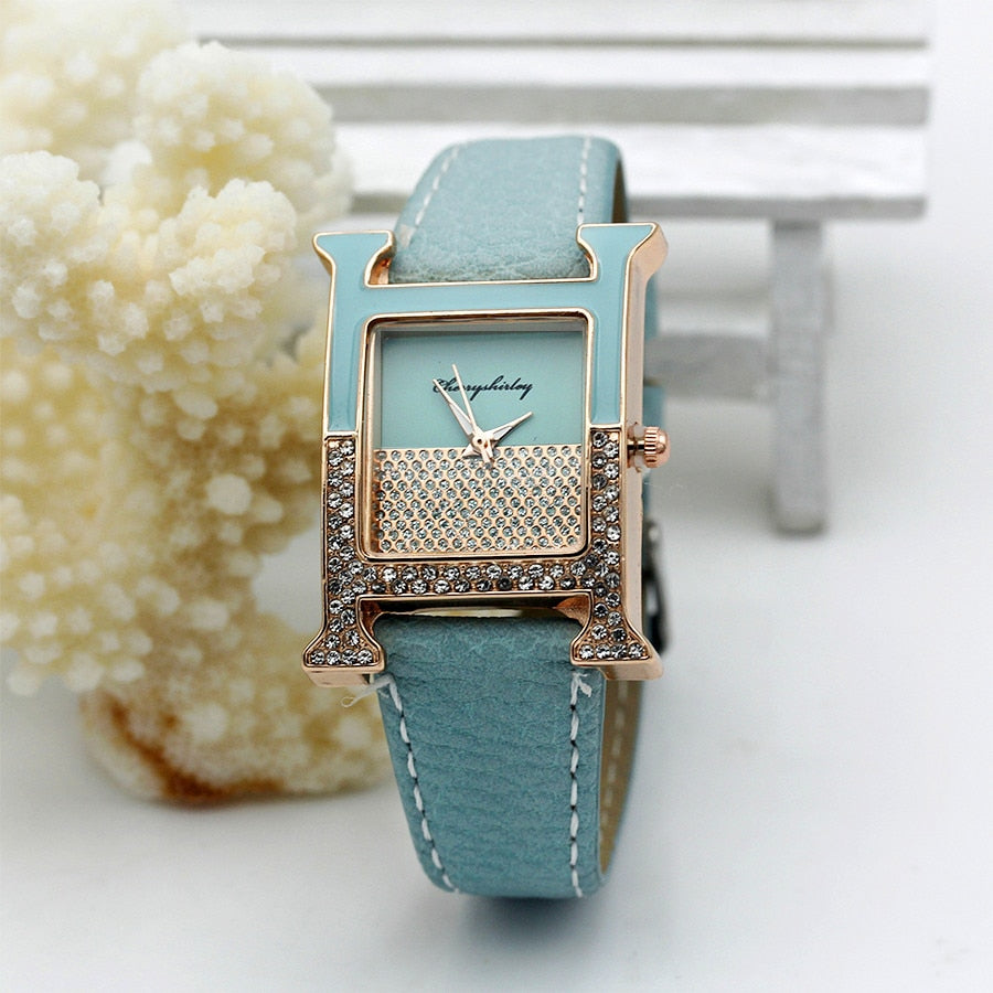 Casual Female Square Shaped WristWatch Leather Paint Rhinestone Designer Ladies Clock Women Dress Luxury Quartz Crystal Watch