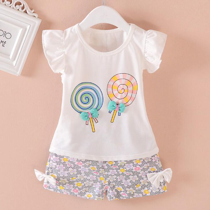 Cute Summer Baby Girls Outfits Cotton T-shirt and Short Pants Two Piece Set for Girl Princess Clothes Suit Children Clothing