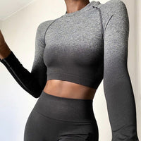 Sexy Women's Tracksuit Seamless Sports Fitness Suit Long Sleeve Crop Top High Waist Leggings Set Hang Dye Winter Clothes Women