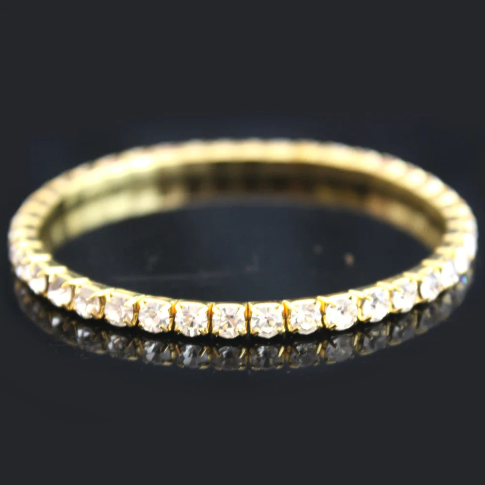 TREAZY 1-10 Rows Rhinestones Bridal Wedding Bangles Gold/Silver Color Crystal Stretch Bracelet Women Wristband Elastic Jewelry