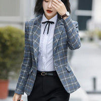 High-quality Plaid Jacket Vintage Plaid with Pocket Office Lady Casual Style Blazer Women Wear Single Button Suits Coat P342