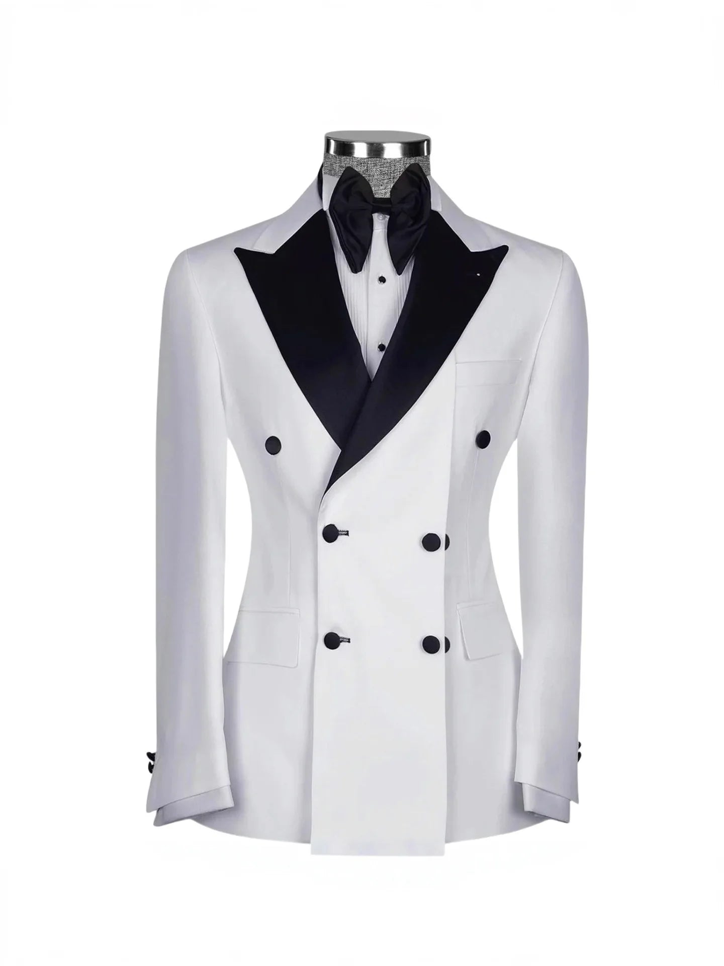 Wholesale Black and White Double Breasted Wedding Suits for Men Peaked Lapel Slim Fit Tuxedos 2 Pieces Fashion Casual Suits