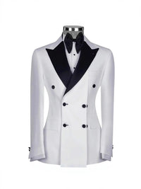 Wholesale Black and White Double Breasted Wedding Suits for Men Peaked Lapel Slim Fit Tuxedos 2 Pieces Fashion Casual Suits