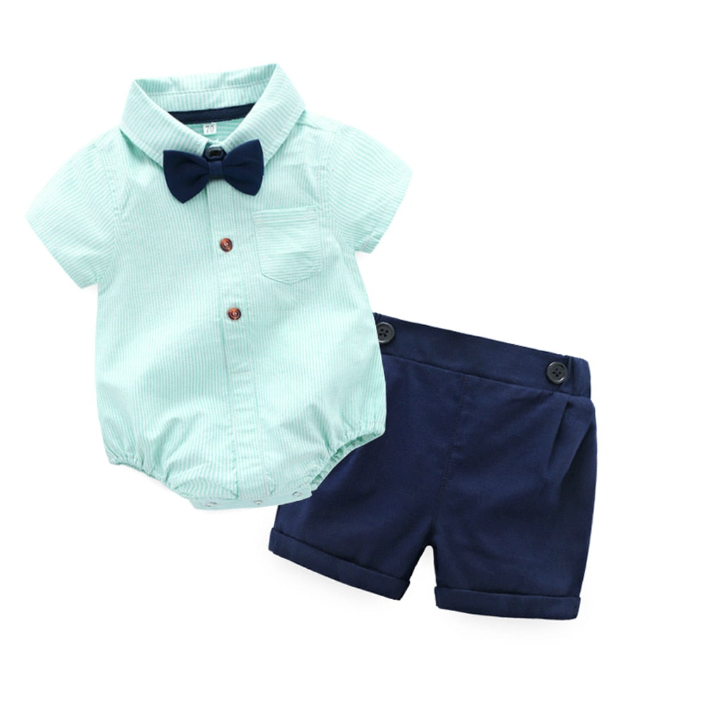 Top and Top Summer Fashion Newborn Boys Formal Clothing Set Cotton Romper Top+ Shorts Baby Gentleman Suit Kids Boys Clothes Sets