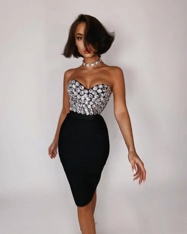 3 Colors Ladies HL Bandage Dress Sexy 2 Pieces Set Fashion Bodycon Midi Dress Nightclub Party Dress Vestido High Quality