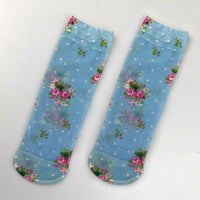 KASURE New Fashion Flower Butterfly Pattern Print Women Ankle Socks Elastic Spring Summer Soft Ladies Socks