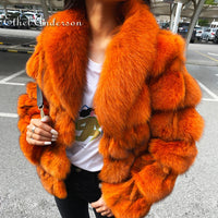 ETHEL ANDERSON 100% Genuine Real Fox Fur Jackets & Coats With Fox Fur Collar For Luxury Vintage Ladies Short Fox Fur Outerwear