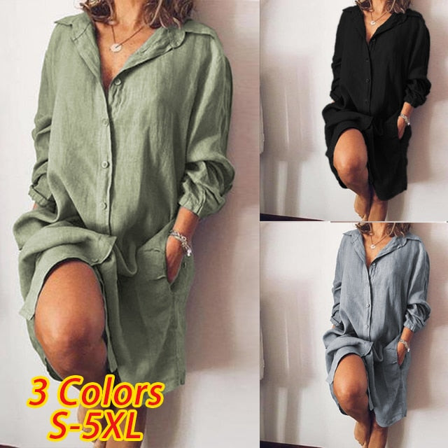 2023 ZANZEA Women's Blouse Casual Shirt Vestidos Fashion Button Long Sleeve Shirts Female Lapel Work Blusa  Tunic S-