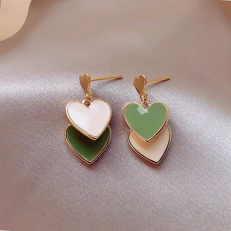 2023 Korean Fashion Jewelry Shining Rhinestone Hollow Heart Drop Earrings for Women Girls Vintage Red Crystal Earrings