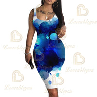 Robe Femme Women Lady V-Neck Pencil Dress Solid Color Backless 3D Print Bodycon Slim Slip Dress Summer Beach Sundress