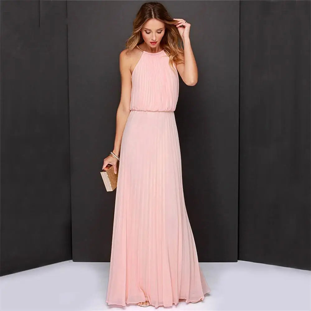 Summer Women Sexy Long Party Dresses 2022 Sleeveless Elegant Casual Pleated Chiffon Maxi Dress Vestido de festa New