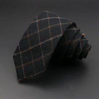 Mens Ties 6cm Classic Cotton Handmade Skinny Grey Plaid Neckties Striped Narrow Collar Slim Cashmere Casual Tie Accessories Gift