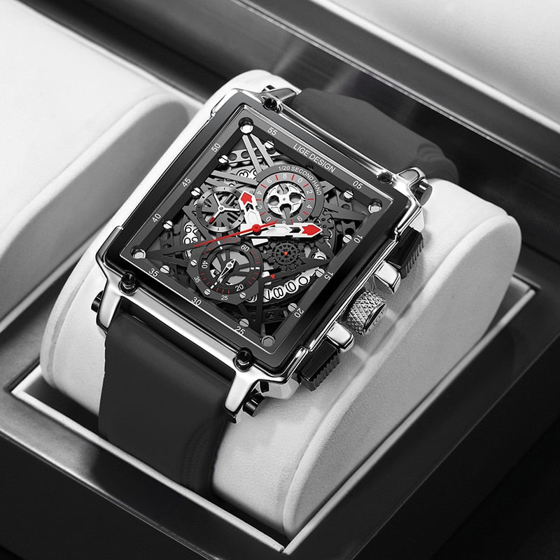 2022 New LIGE Men Watches Top Brand Luxury Hollow Square Sport Watch For Men