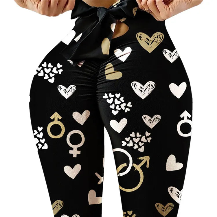 High Waist Yoga Pants Women Fitness Sport Leggings Heart Printed Elastic Gym Tights Running Trousers Hip-lifting Sports Leggings