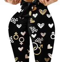 High Waist Yoga Pants Women Fitness Sport Leggings Heart Printed Elastic Gym Tights Running Trousers Hip-lifting Sports Leggings