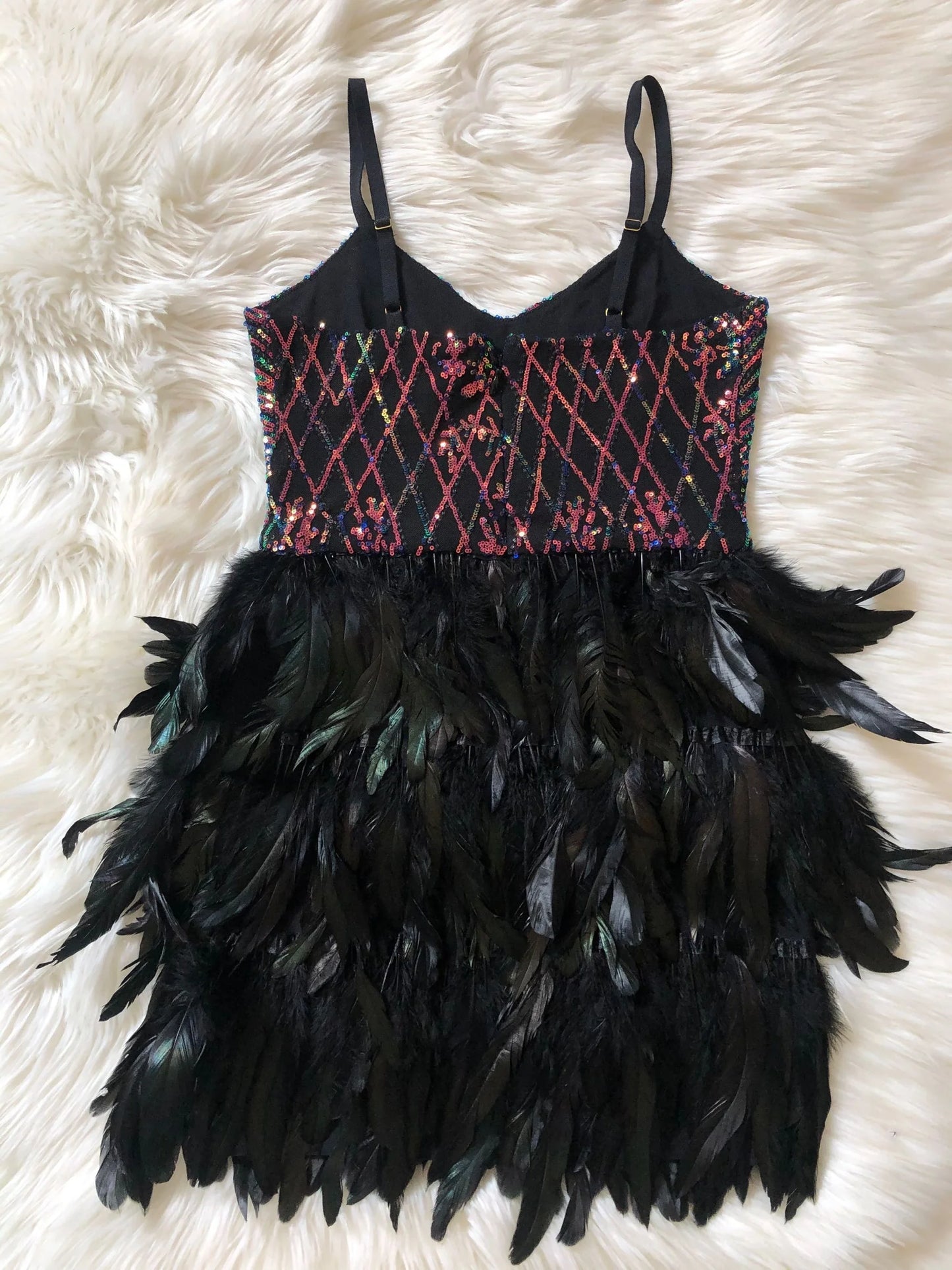 High Quality Black Sequined Feathers Rayon Bandage Dress Elegant Night Club Party Dress Vestidos