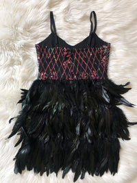 High Quality Black Sequined Feathers Rayon Bandage Dress Elegant Night Club Party Dress Vestidos